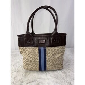 Tommy Hilfiger Brown /beige/blue Jacquard Tote Bag Handbag